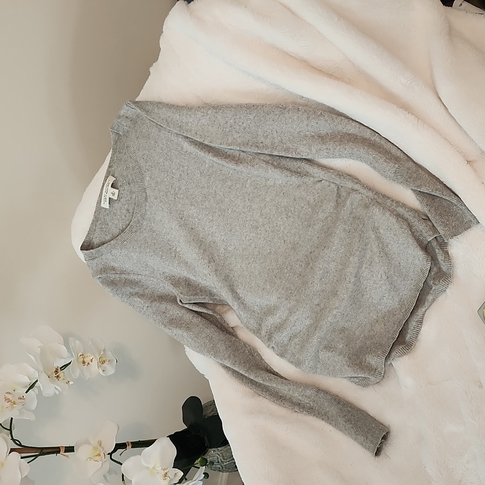 Banana Republic Ruched-waist Jewel-neck Silver Metallic Cashmere Sweater
